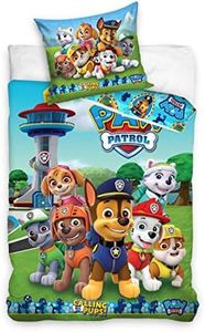 Biancheria da letto per bambini, motivo “Paw Patrol”, 135 x 200 cm, 80 x 80 cm, in cotone, per ragazzi e ragazze, 2 pezzi, 1 federa da 80 x 80 cm e 1 copripiumino da 135 x 200 cm