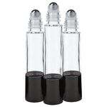 nsb herbals Empty Clear/Transparent Glass Roll On Bottles (10 ml) With Black Cap For Essential Oils, Perfumes, Lip Balms | Refillable Bottle (Pack Of 3)