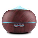 TENSWALLMOA Aromatherapy Essential Oil Diffuser Humidifier: 400ml Aroma Ultrasonic Air Diffusers for Large Room - Scented Cool Mist Vaporizer Timer Home 7 Colours Fragrance LED Light Bedroom, Brown