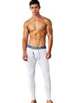 SEOBEAN Mens Low Rise Pants Long John Cotton Base Layers Leggings (80401 White, L(31-33"))