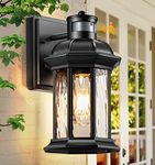 VIANIS Dusk to Dawn Motion Sensor Outdoor Porch Lights, Modern Black Exterior Porch Light Fixtures Wall Mount, Anti-Rust Aluminum Waterproof Wall Lantern With Tempered Ripple Glass For Garage Entryway