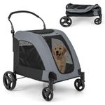 Giantex Dog Stroller for Large Dogs - Extra Large Pet Stroller for Senior Dogs, Safety Belt, Adjustable Handle, Removable Pad, Folding Dog Jogging Wagon Cat Carriage Stroller, Up to 132 lbs (Gray)