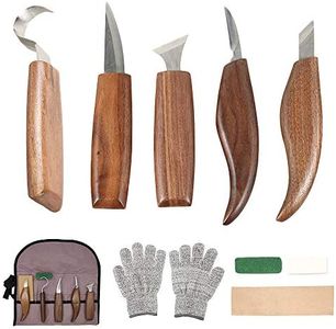 10pc Wood Carving Knife Set Beginner Wood Carving Kit Convenient Wood Carving Tools Set Cut Resistant Gloves,Spoon Carving Hook Knife, Wood Carving Whittling Knife, Chip Carving Detail Knife Sandpaper for Woodworking