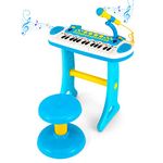 COSTWAY 31-Key Kids Electronic Keyboard with Stool, Microphone, Flashing Lights, Recording & Playback Function, Musical Instrument Toy Piano for Boys Girls (Blue)