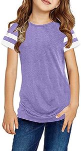 Ebifin Girls Casual Short/Long Sleeve T Shirts Kids Loose Soft Striped Color Block Tunic Tops, Tees Blouses Size 4-15 Years