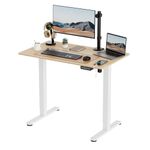 VonHaus Electric Standing Desk, Height Adjustable Sit Stand Desk w/Anti-Collision & Height Preset Technology, Cable Management & USB-C Charging, 100x60cm, Two Piece Wooden Desktop & White Frame