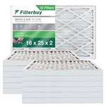 Filterbuy 16x25x2 Air Filter MERV 8 Dust Defense (12-Pack), Pleated HVAC AC Furnace Air Filters Replacement (Actual Size: 15.50 x 24.50 x 1.75 Inches)