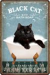 Tin Signs Cat Black Cat Sink Co - Wash Your Paw Metal Poster Black Cat Metal Poster Wall Decor Hanging Metal Poster Funny Bathroom Metal Poster Signs for Home 8 x 12 In