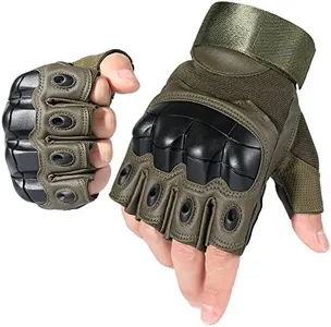 WTACTFUL Tactical Gloves for Men, Summer Motorcycle Cycling Motorbike Driving Riding Hunting Outdoor Work Fingerless Half Finger Gloves Men Women Green L