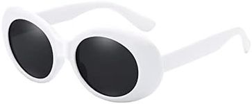 BOZEVON Retro Oval Sunglasses - UV400 Sunglasses Goggles For Women & Men White-Black C1