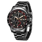 LIGE Mens Watches Fashion Waterproof Stainless Steel Multifunction Wrist Watch Analog Quartz Chronograph Sports Watch for Men, Black, 8.07, bracelet