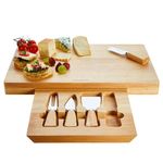 Occassion XL Wooden Cheese Board Gift Set & Stainless Steel 4 Piece Cheese Knife Set - Gift Boxed