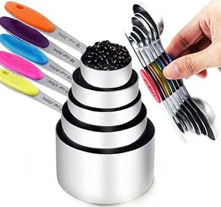 TILUCK Measuring Cups and Magnetic Measuring Spoons Set Stainless Steel Dry Measuring Cups 5 Measuring Cups & 6 Double Sided Stackable Magnetic Measuring Spoons & 1 Leveler … (11)