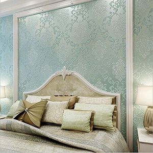 KeTian European Style Luxury 3D Damask Pearl Powder Non-Woven Wallpaper Roll for Living Room Bedroom Hotel Wallpaper Light Blue 0.53m (1.73' W) x 10m(32.8'L)=5.3m2 (57 sq.ft)