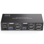 TJCXELE 4K144Hz Displayport Switch 2 Monitors 2 Computers 8K USB 3.0 KVM Switches 2 Port for 2 Computers Share 2 Monitors and 4 USB 3.0 Devices Support Extended and Copy Mode With Desktop Controller