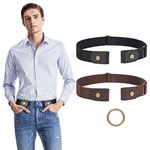 JASGOOD 2 Pack No Buckle Stretch Mens Belt No Show Belts for Men，Buckless Invisible Elastic Belt for Jeans Pants.