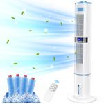 Raofuo Evaporative Air Cooler, 65W Tower Fan Air Conditioner 60° Automatic 360° Manual Oscillation 1-24H Timer 3 Speed 4 Mode 8m/s Wind w/ 4 Ice Box Remote Control Cooler for Home/Bedroom/Office