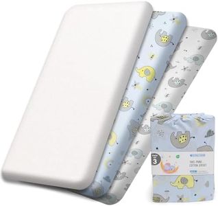 Next to Me Crib Sheets 55x90 cm - 3 Pack, 1 Waterproof Crib Mattress Protector - 2 Fitted Sheets 100% Pure Cotton UltraSoft Baby Bedding Fits Chicco, Joie, Tutti Bambini, Maxi, Cozee