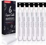 HUIHUIBI White Chalk Markers,6 Pack Set White Liquid Chalk Pens,White Dry Erase Marker Pen for Blackboard,Windows,Chalkboards,Glass,Signs,Bistro