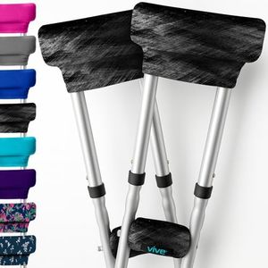 Vive Crutch Pads & Hand Grips - Padding for Walking Arm Crutches - Universal Underarm Padded Forearm Handle Pillow Covers for Hand Grips - Soft Foam Armpit Accessories for Adults, Kids (Black Brushed)