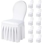 Chair Slipcovers with Skirt Long Stretch Spandex Dining Chair Cover Protectors Wedding Stretch Chair Cover Protector Removable and Washable for Hotel and Wedding Ceremony (White, 10 Pieces)