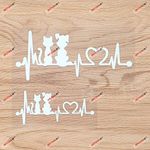 I Love My Dogs Cats Pets Paw Print Track Heartbeat Cardiogram Decal Vinyl Sticker - 2 Pack White, 4 Inches, 6 Inches - for Car Boat Laptop