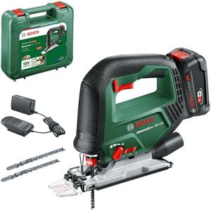 Bosch scie sauteuse sans fil AdvancedSaw 18V-140 (fonction pendulaire ; capacité de coupe dans bois/acier/alu : 140 mm/10 mm/20 mm ; 3 lames de scie ; avec batterie 2,0 Ah et chargeur ; dans coffret)