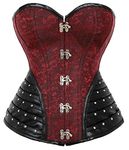 Women's Fashion Sexy Court Bustier Steel Boned Vintage Corset Waist Trainer, Red2, Medium