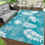 Falflor 150x245cm Outdoor Reversible Rug Waterproof Outdoor Patio Rug Plastic Large Floor Mat Lightweight Indoor Outdoor Rug Carpet Plastic Straw Rug for Camping Deck RV Backyard Picnic(Teal)