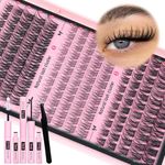 Goddvenus Wispy Individual Eyelashes Kit 3 Styles Natural Clusters Lashes Mixed Eyelash Individual DIY Lash Extension kit Russian D Curl Lashes Individual Cluster with Bond and Seal (165pcs 10-18mm)