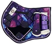 BRIAN AND COMPANY ITALY English Glitter Horse Riding Saddle Pad Set with Double Cord Edging and Positioning Laces Saddle Pad for Horse (COB, Galaxy Jumping)