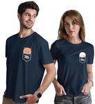 INDISSH Couple Matching Love Printed 100% Cotton Tshirt for Men and Women - CP-MRMRS, Color-NavyBlue-M-M/W-S