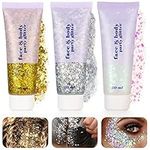 Dacitiery 3Pcs Body Glitter Gel, 50ml Mermaid Sequins Sparkling Liquid Eyeshadow Sequins Glitter for Face Body Eye Hair Nail DIY Art Festival Party Makeup Decoration