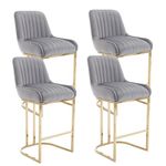 Wahson Breakfast Bar Stools Set of 4 Velvet Counter Chairs with Backrest & Golden Base, Kitchen Bar Chairs Counter Stools for Home Bar, Gray