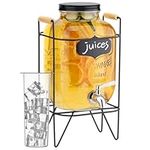 Navaris Glass Jar Drink Dispenser with Tap - Includes Metal Stand, Ice Tube, and Fruit Infuser - for Cocktail, Lemonade, Water or Beverage Stand - 5.3QT (5L)