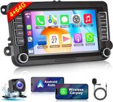 Android 12 Car Stereo for VW Passat Jetta Golf MK5 MK6 RCD330 4G RAM+64G ROM, 7 Inch IPS Touch Screen Car Radio with Wireless Carplay/Android Auto,GPS, WiFi, Bluetooth, Support OBD2/DVR/DPS