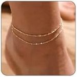 MIDEEO Gold/Silver Ankle Bracelets for Women,14K Gold Anklets for Women Waterproof Cuban Link Heart Beads Herringbone Rhinestone Anklets Set Layered Anklet Bracelets for Women Gold Jewelry Gift,