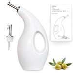 ORNA Ceramic Oil Dispenser Bottle with 2 Pourers – 700ml / 24 Oz Drizzle Bottle – Cruet Dispensing Bottle for Kitchen with Stainless Steel Spouts for Olive Oil, Vinegar, Syrup – White