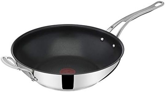 Tefal Jamie Oliver Cook's Classics Stainless Steel Wok Pan, 30 cm, Non-Stick Coating, Heat Indicator, 100 Pour Cent Safe, Riveted Silicone Handle, Oven-Safe, Induction Wok Pan E3068834