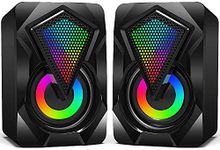 NJSJ Computer Speakers for Desktop, USB-Powered Stereo 2.0 PC Speakers with 3.5mm Aux input, Portable Mini Speaker for Laptop Smartphones MAC, Colorful RGB Lights(Black)