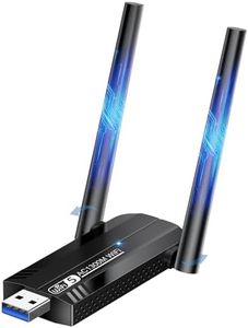 KiWiBiRD Adaptador USB 3.0 Internet WiFi portatil, AC1300Mbps doppia 5dBi Pen Antena Dual Band 5G hz 2.4G Receptor para Gaming PC TV portátiles Ordenador Viajar Windows 11/10/8.1/7/Vista/XP/Linux