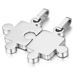 JewelryWe Jewellery Personalised Engraving Stainless Steel Matching Puzzle Pendant Couples Friend BFF Family Necklace Set for 2, 3, 4, 4 Colours Available Silver (2 pieces) without engraving