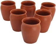 Bhanvi Handcrafted Kullar Mitti Clay Cup Mug Natural Handmade Earthen Terracotta Kulhad Mud Tea Coffee Drinking Water Round Shape Like Traditional Matka Set of 6 Cups (Brown)