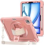 ProCase Rugged Case for iPad Air 11 inch (M2) 2024/ Air 5th / 4th Gen 10.9" & iPad Pro 11 inch 4th/3rd/2nd/1st Gen, Heavy Duty Shockproof Cover with Hand Strap 360 Degree Rotatable Kickstand -Pink