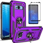 STARSHOP Samsung Galaxy S8 Phone Cases, with [Tempered Glass Screen Protector Included], Military Grade Shockproof Dual Layers Protective Phone Cover with Metal Ring Kickstand - Purple