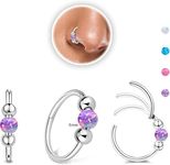 Nose Rings Hoops Opal Nose Piercings Jewelry 8MM 316L Surgical Steel Hypoallergenic Silver Septum Hoop Nose Ring for Women 18G Hinged Helix Rook Conch Cartilage Daith Tragus Earring (8MM, purple)