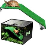 aleawol Turtle Ramp Turtle Ladder Turtle Basking Platform Suction Cup Reptile Platform Turtle Tank Platform Terrapin Dock with Artificial Lawns Aquarium Tank Decor for Sun Bathing Resting Play (M)