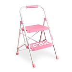 BONTEC 2 Step Ladder, Capacity 272KG with Wide Anti-Slip Pedals, Folding Steel Step Stool, Sponge Handlebar, Lightweight Portable Ladder Suitable for Home, Kitchen, Pantry, Indoor/Outdoor Use, Pink