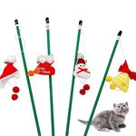 4Pcs Christmas Cat Wand Toys Xmas Interactive Retractable Cat Teaser Wand with Bells Snowman Christmas Hat Bell Christmas Socks Cat Teaser Wand Toys with Elastic Rope