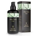 Organic Aloe Vera Gel with Hyaluronic Acid - 200ml for Hydrated Glowing Skin and Sleek Hair Styles - A Clean Natural Look with Vegan Skincare by Satin Naturel